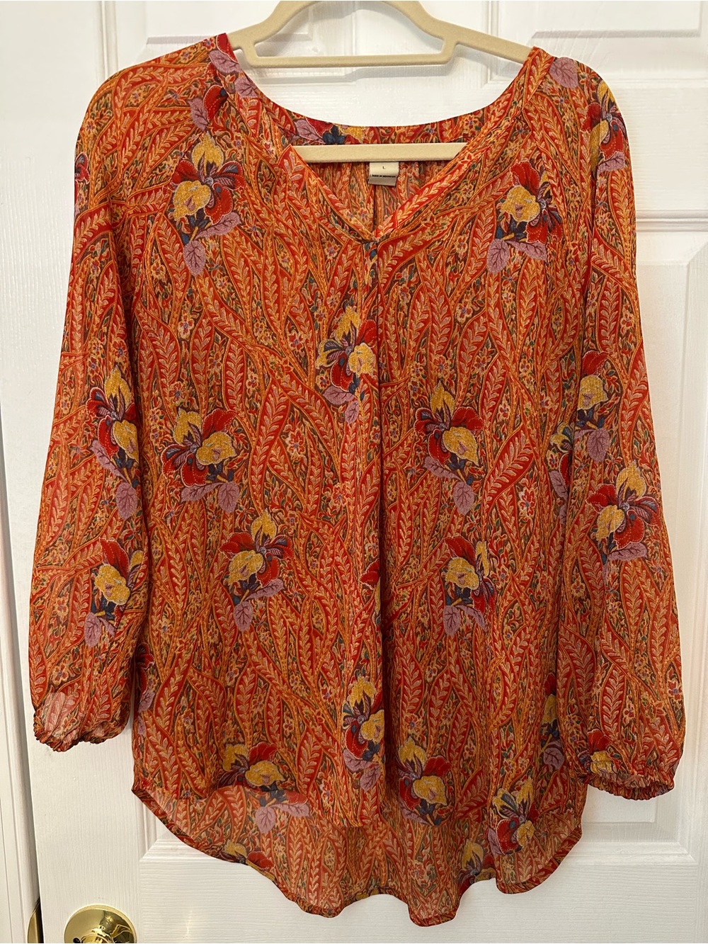 Lucky Brand Orange Floral Boho Blouse